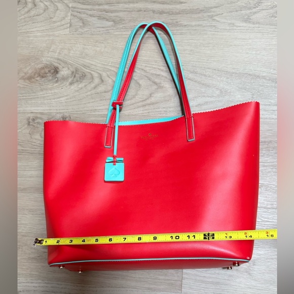 kate spade red tote with teal interior - Picture 8 of 11